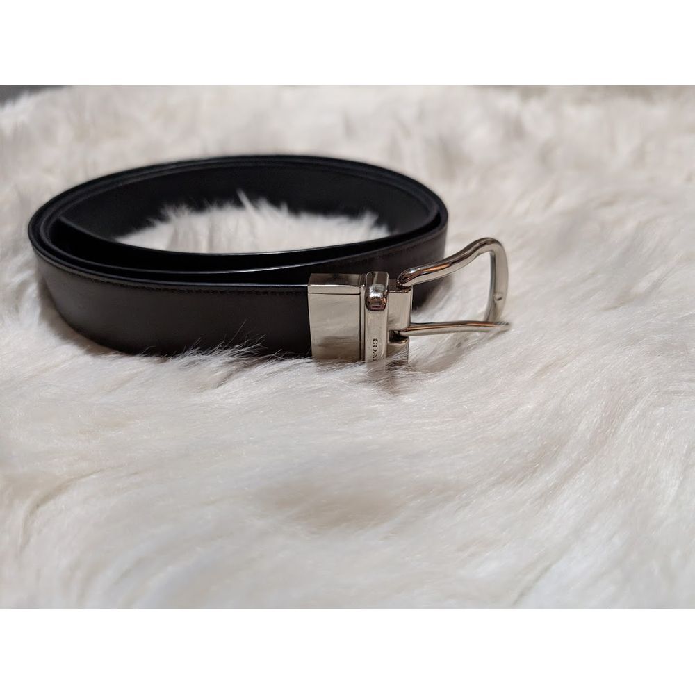 Men's Coach Black/Brown Leather Reversible Belt Silver‎ Buckle Classic Belt
